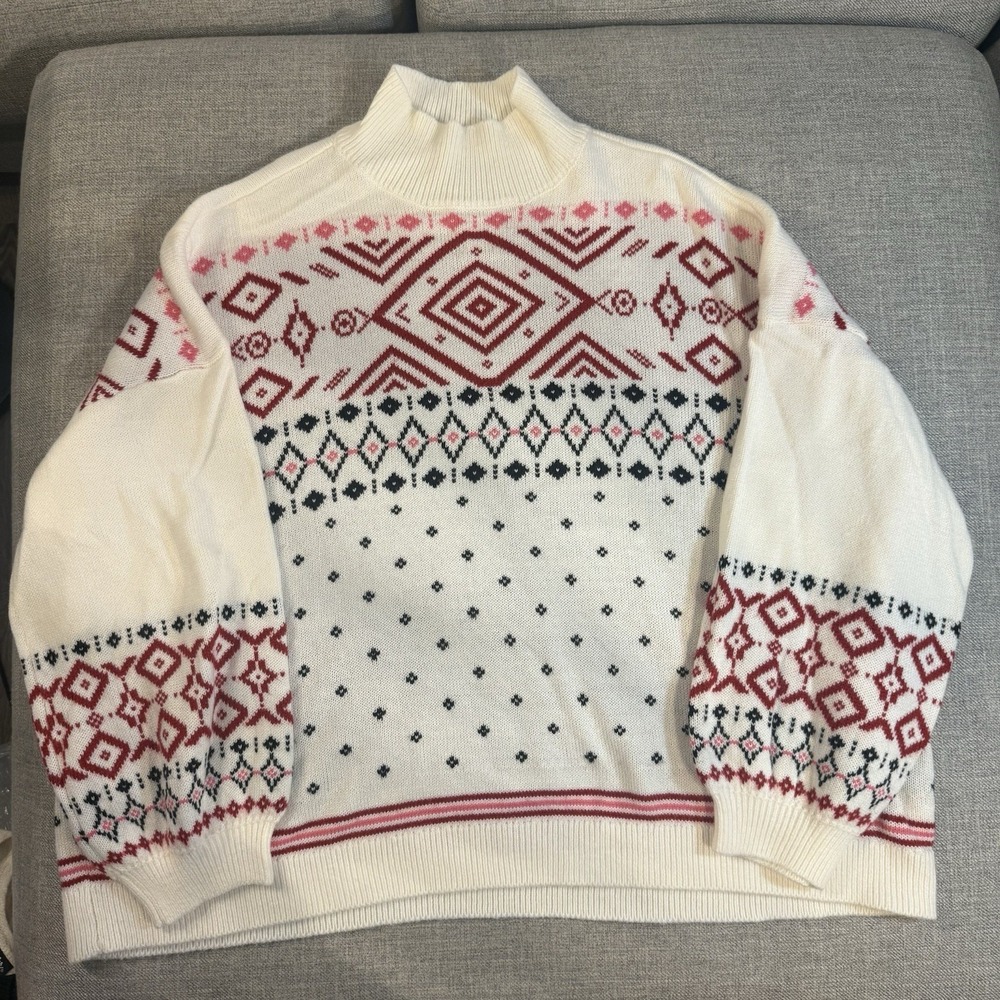 St John's Bay 3X Plus Fair Isle Nordic Sweater Cream RedPink Acrylic Winter Knit